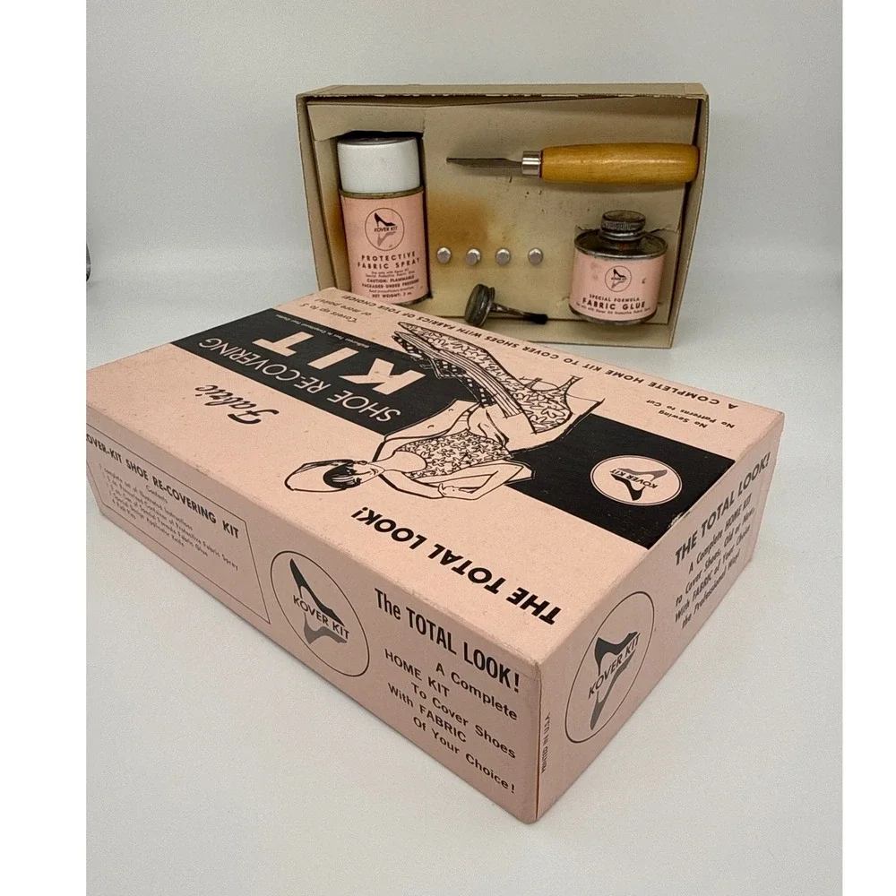 Vintage 1965‎ Kover-Kit Fabric Shoe Re-Covering Kit DIY Fashion Mid-Century Pink